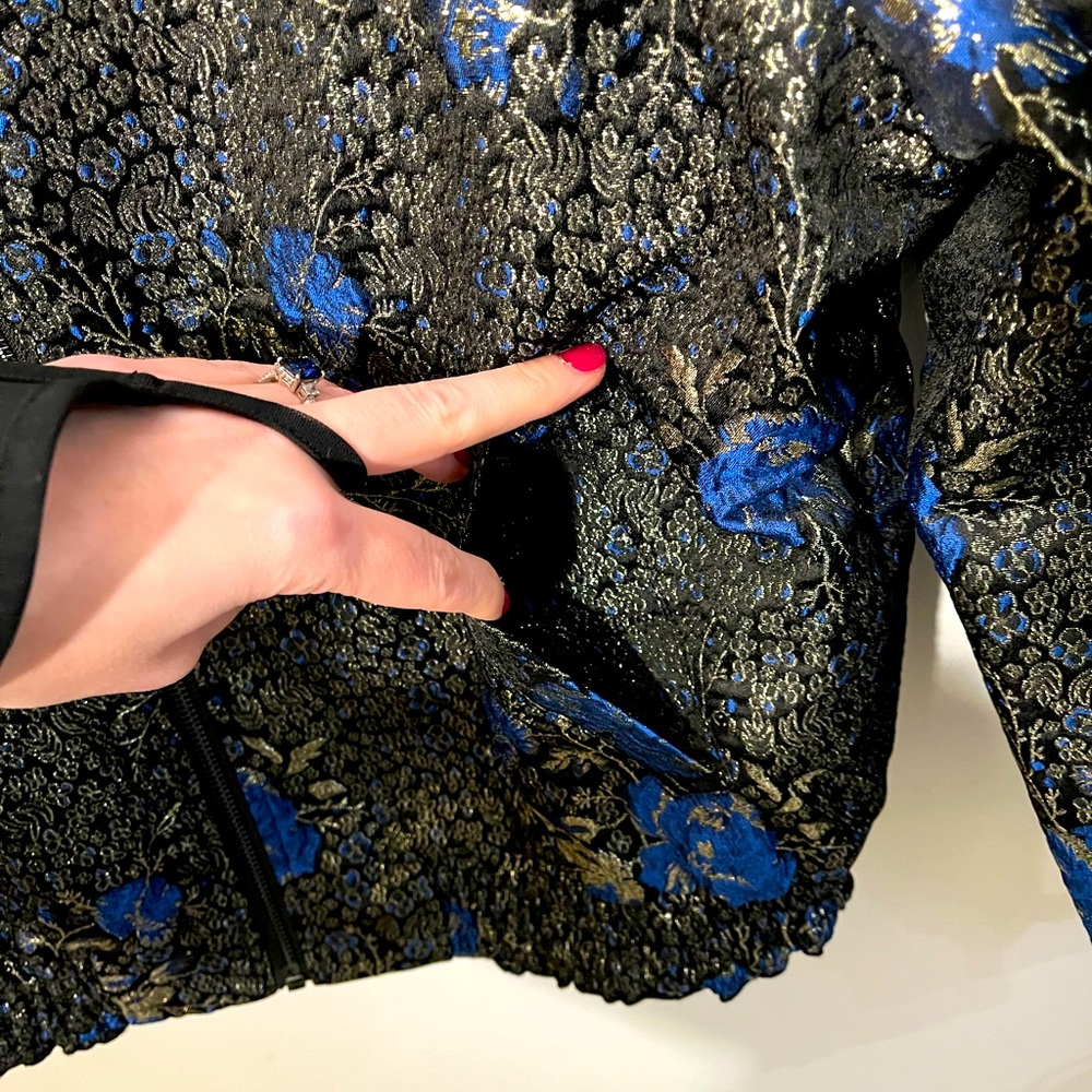 Haute Hippie Ruth Metallic Floral Brocade Bomber Jacket - size XL - Picture 6 of 11